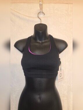 Cycle House Dandelion Sports Bra Black Purple Stretch XS NWT CH002947